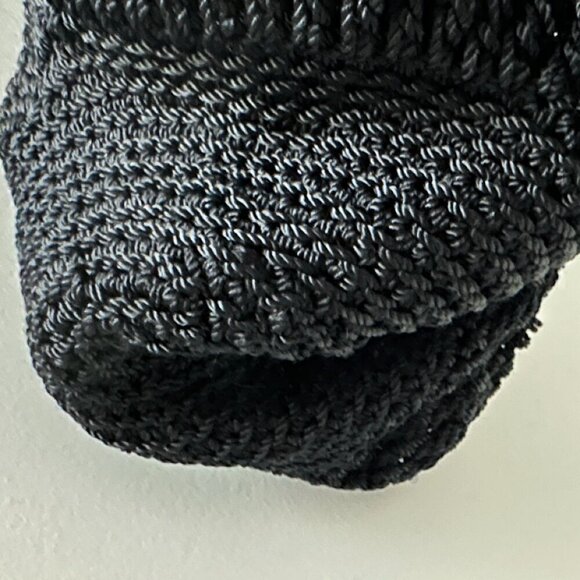 Vintage Handmade Black Crochet Drawstring Bucket Bag Boho Hippie Cottagecore - Picture 7 of 11